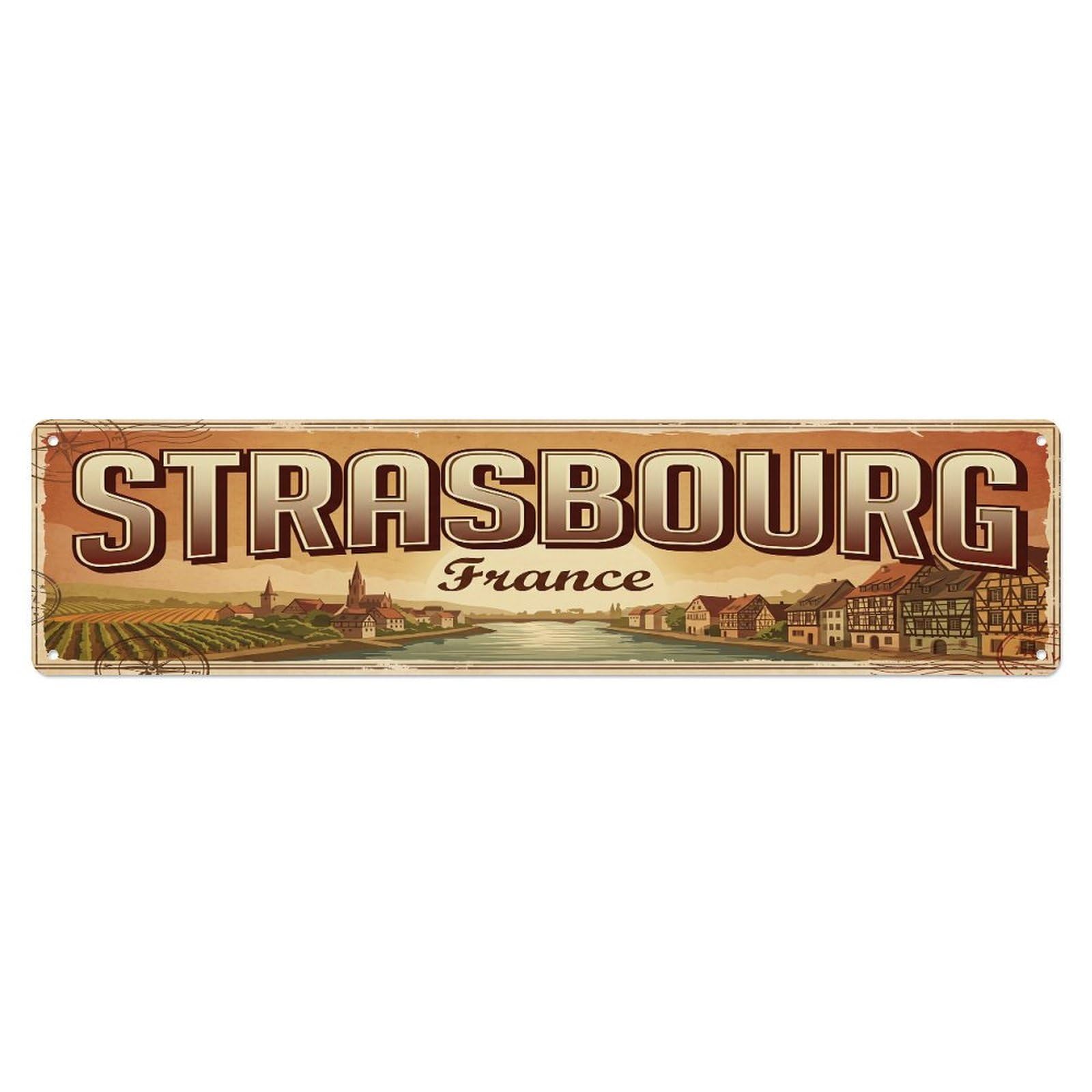 Vintage Travel Strasbourg France Metal Tin Sign