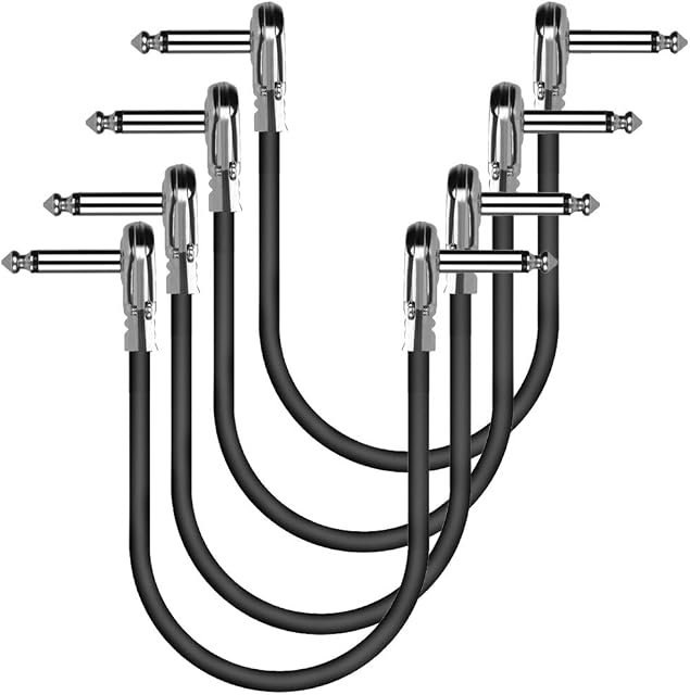 OTraki Patch Cables for Guitar Pedals, Flat Patch Guitar Lead 1Ft 30cm Right Angled Patch Connector L Type Plugs Flexible Adjustment Instrument Cable for Effect Pedals 4 Pack