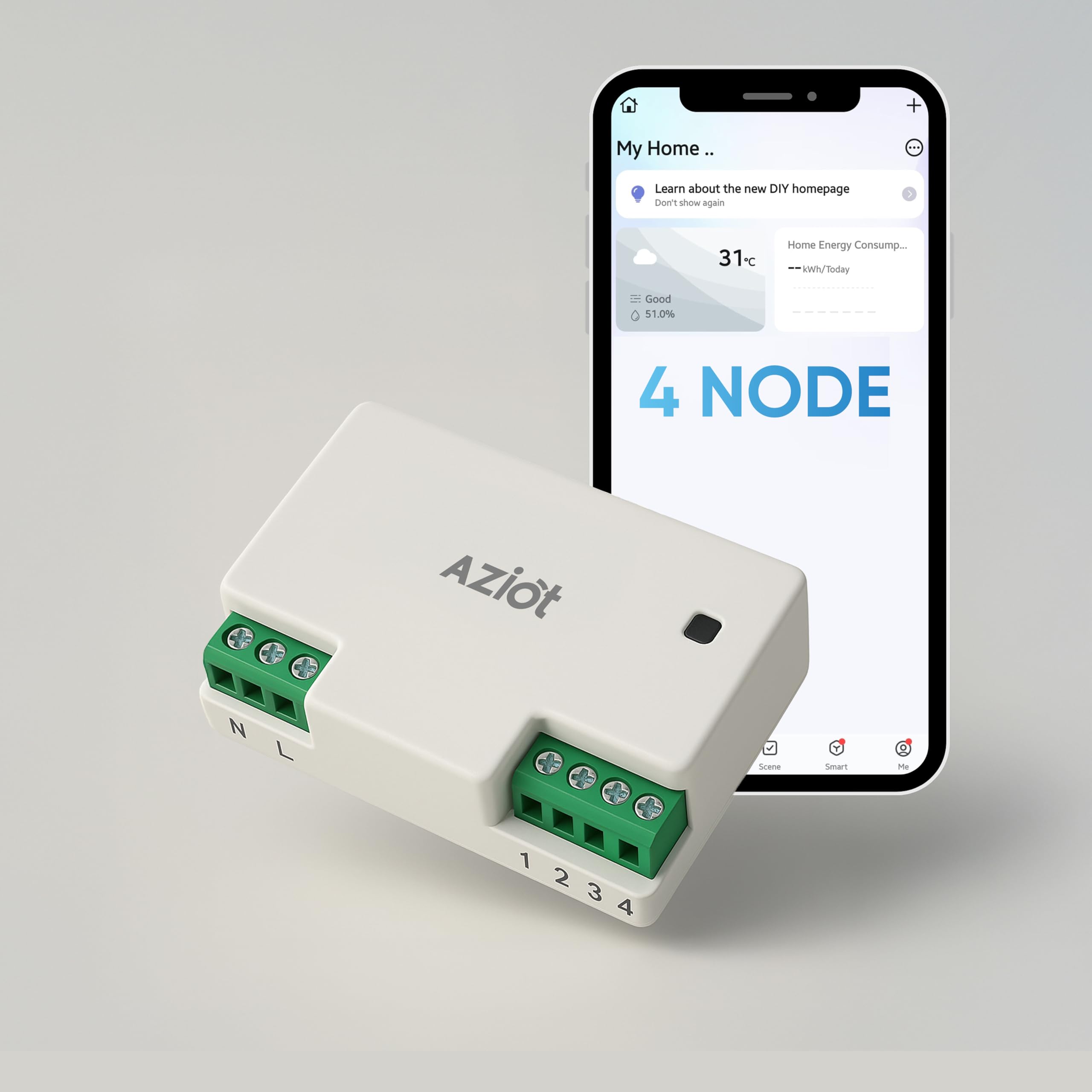 AZIOT 4 Node Smart Switch - WiFi/Bluetooth Communication - Made in India - Timer Function - Works with Google Home and Amazon Alexa… (4 Node)