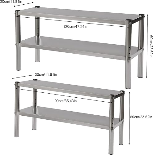Miniatura 2 de Mesa de trabajo de acero inoxidable, mesa de preparación de cocina, estación de trabajo comercial ancha y doble, ajustable debajo del estante para