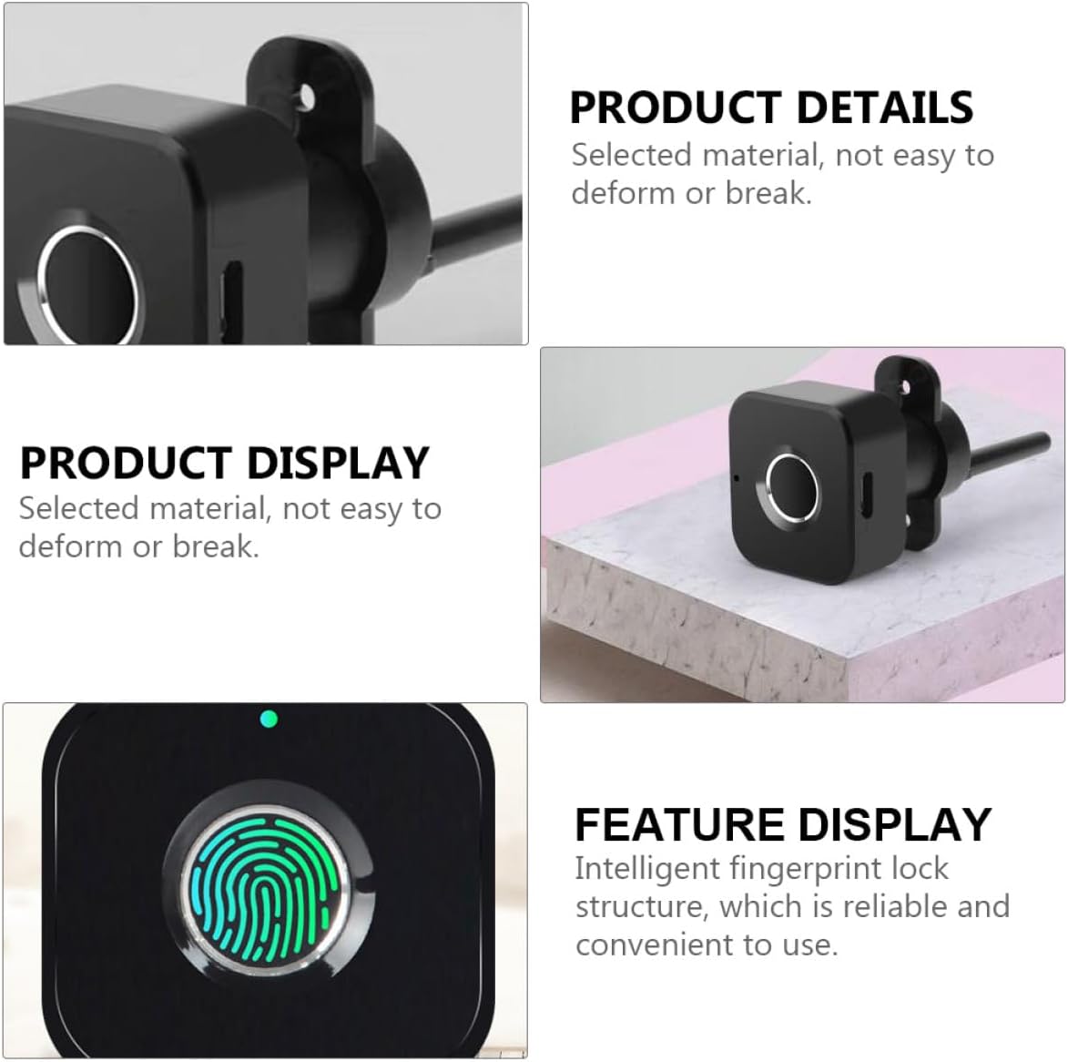 Housoutil Intelligent Fingerprint Drawer Lock Abs Material USB Rechargeable Keyless Electronic Furniture Lock for Home Security Right-Hand Opening