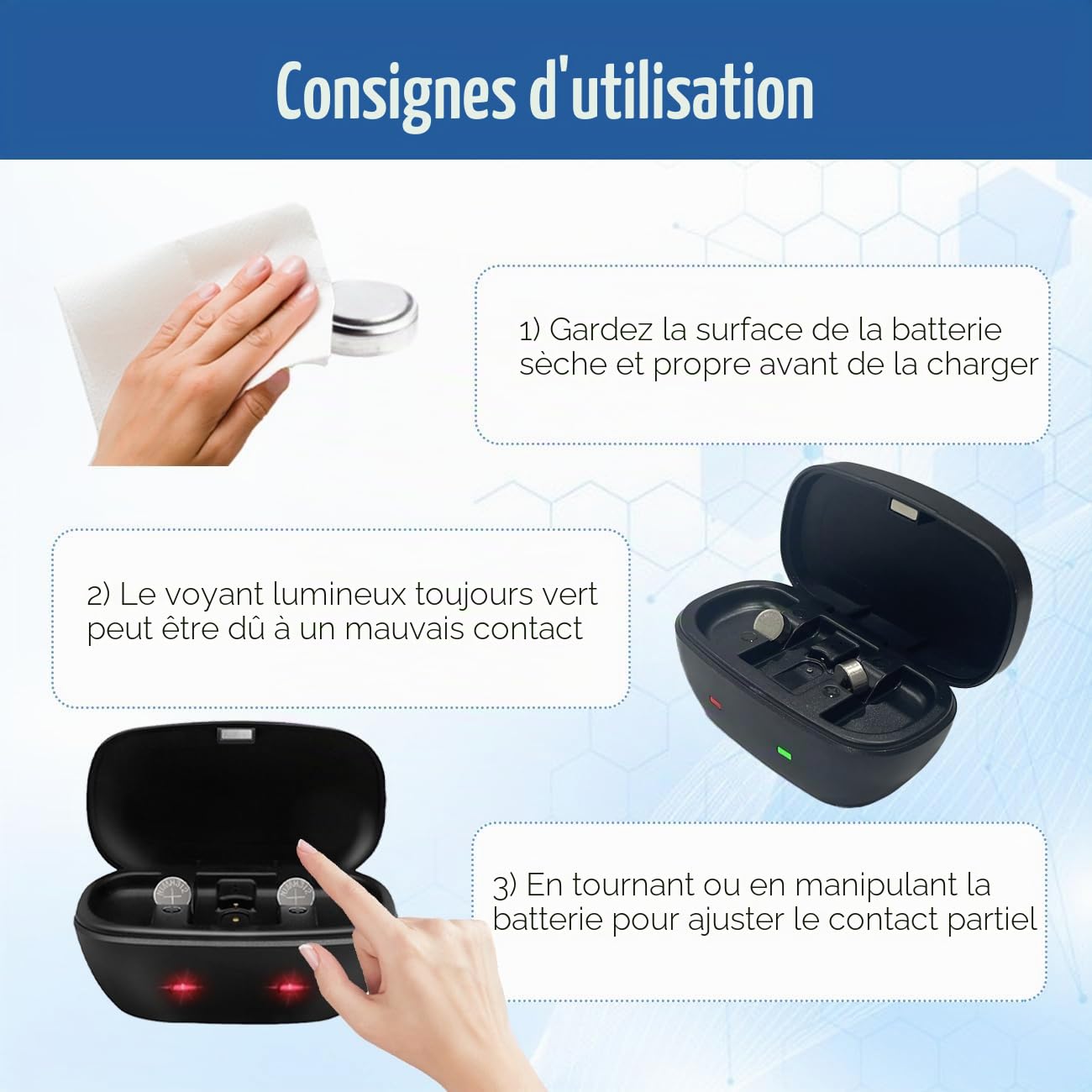 Wokyo 312 batteries rechargeables pour appareils auditifs et chargeur de batterie 312, chargeur de casque, étui de voyage pour 312 amplificateurs d'aides auditives, chargeur de batterie avec 4