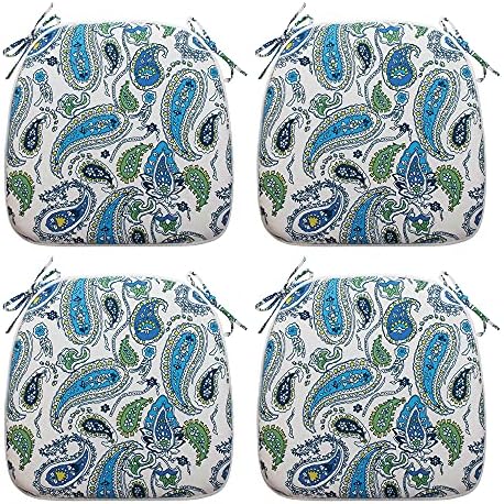 IN4 Care Set of 4 Indoor Outdoor Seat Cushions 16x17 Inch, All Weather Patio Chair Pads U-Shape, Office Patio Furniture Chairs Home Garden Use-Blue Tamara Paisley