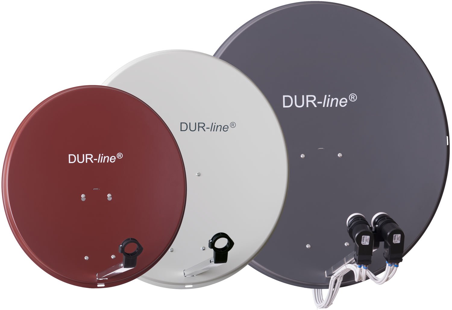 DUR-line MDA 80cm Anthrazit Aluminium Satellitenschüssel mit LNB Feedhalterung Sat Antenne Digital Camping Astra 19,2° DVB-S/S2 Full HD 4K