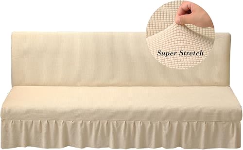 Funda elástica para futón sin brazos con falda de punto jacquard para sofá cama, lavable a máquina, funda de sofá futón, funda de sofá futón,