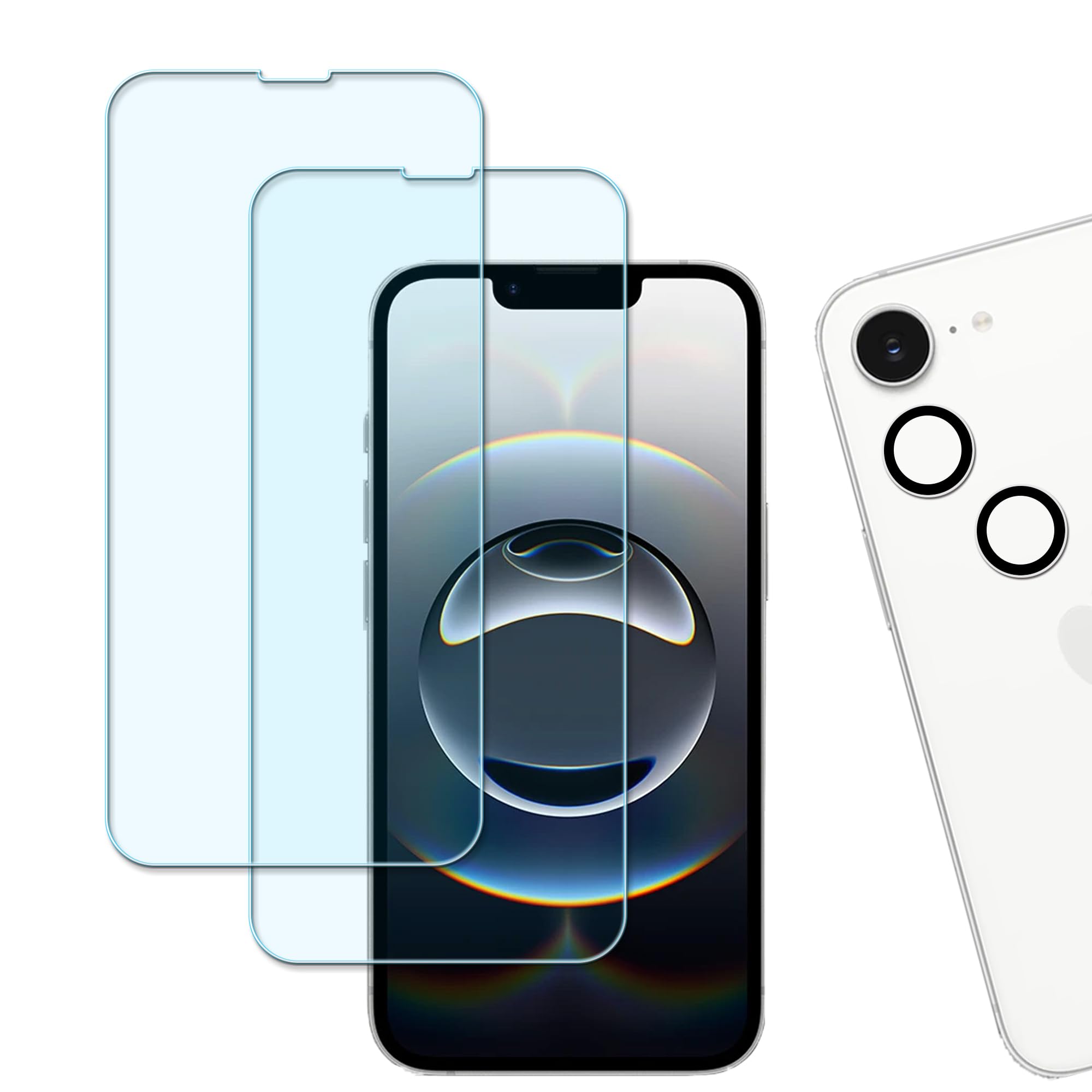 HUAKE 目の疲れ軽減 ブルーライトカット 対応 iPhone 16E 用 ガラスフィルム(2枚)+カメラフィルム(2枚) 保護フィルム