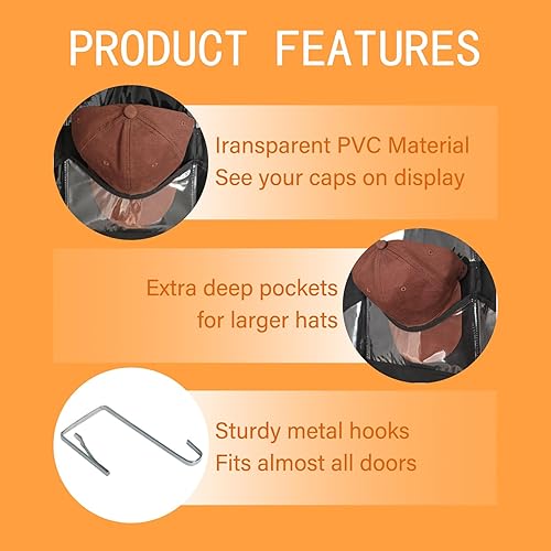 Miniatura 3 de 27 Pockets Hat Rack For Baseball Caps, Baseball Hat Organizer for Wall&Over the Door, Caps Hat Holder Hanger For Closet With Large Clear Pockets