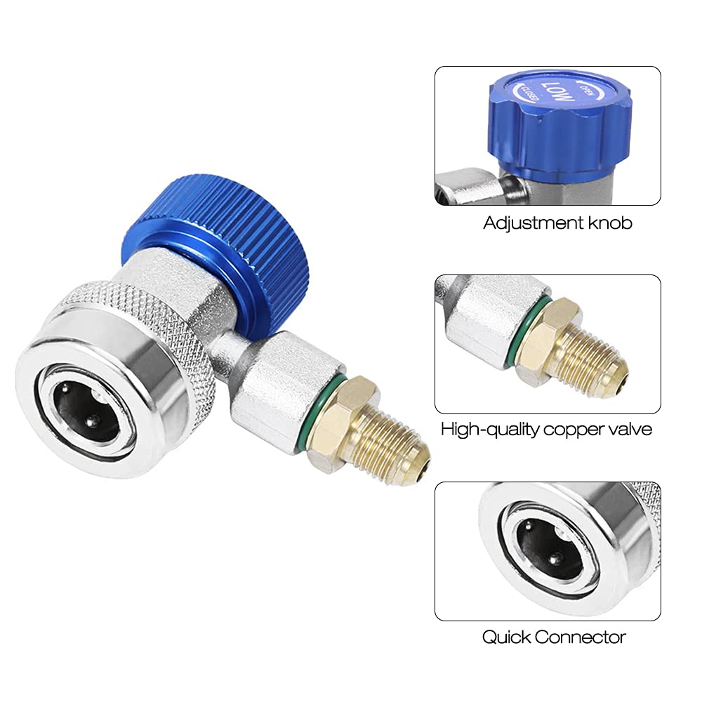 1/4 R134 A/C Connettore Rapido Basso, 2 Pezzi/Setconnettore Accoppiatore Alto, Adattatore Valvola Aria Condizionata, Valvola di Sicurezza Attacco Rapido Aria Condizionata