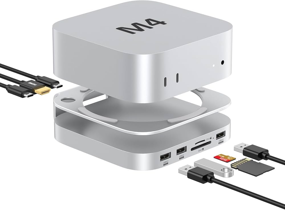Mac Mini Hub: suporte e base de alumínio 10 em 1 para Mac Mini M4