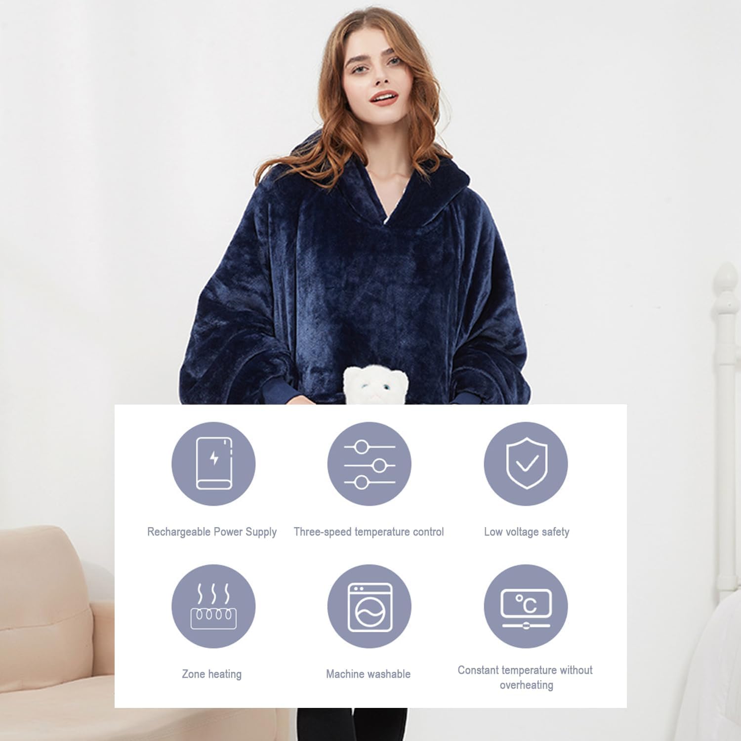 Generico Felpa con Cappuccio Riscaldata Marsupio for Cani, Coperta Riscaldata Indossabile con Cappuccio for Gatti Donne E Uomini, Pullover Oversize Maniche Lunghe