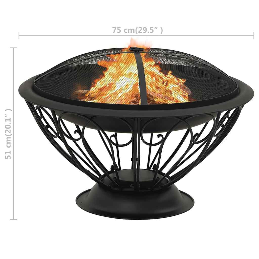Braciere Acciaio 75 cm Nero con Attizzatoio