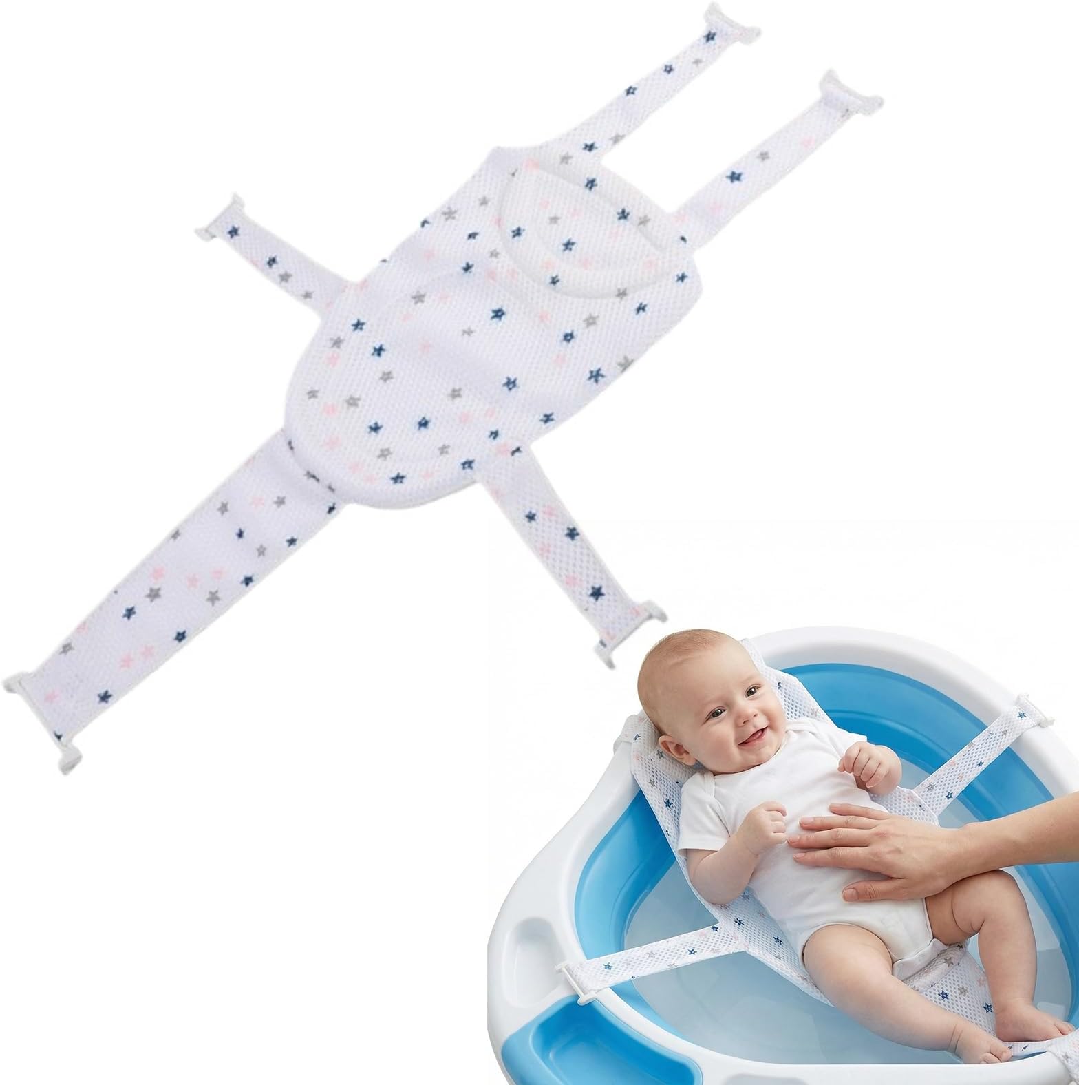 1 PCS Baby Bath Insert Bath Support Baby Bath Support 0-6 Months Adjustable Non-Slip Bathtub Cushion Net for Newborns, Toddlers(Blue、Pink) (White)