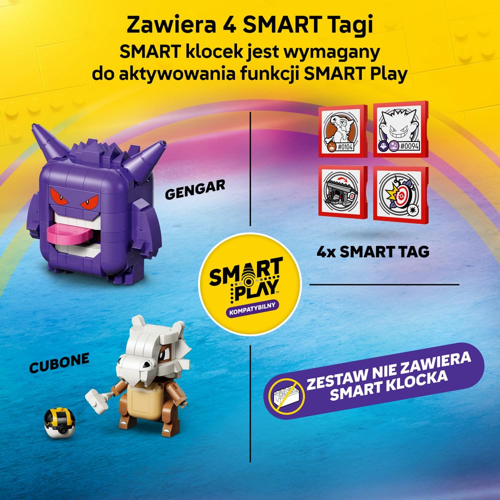 LEGO Pokémon SMART Play: Cubone i Gengar — upiorne starcie 72166 | Interaktywna zabawka z figurkami Pokémonów z klocków, zestaw kompatybilny, prezent dla dzieci 8+, 4 SMART Tagi, 782 elementy