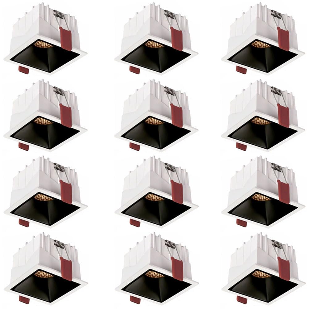 Paquete De 12 Focos Empotrables Led De Tres Colores con Atenuación, para Interiores, De 12 W, con Rejilla De Panal, Iluminación Empotrada Cuadrada, COB CRI 90+ para Sala