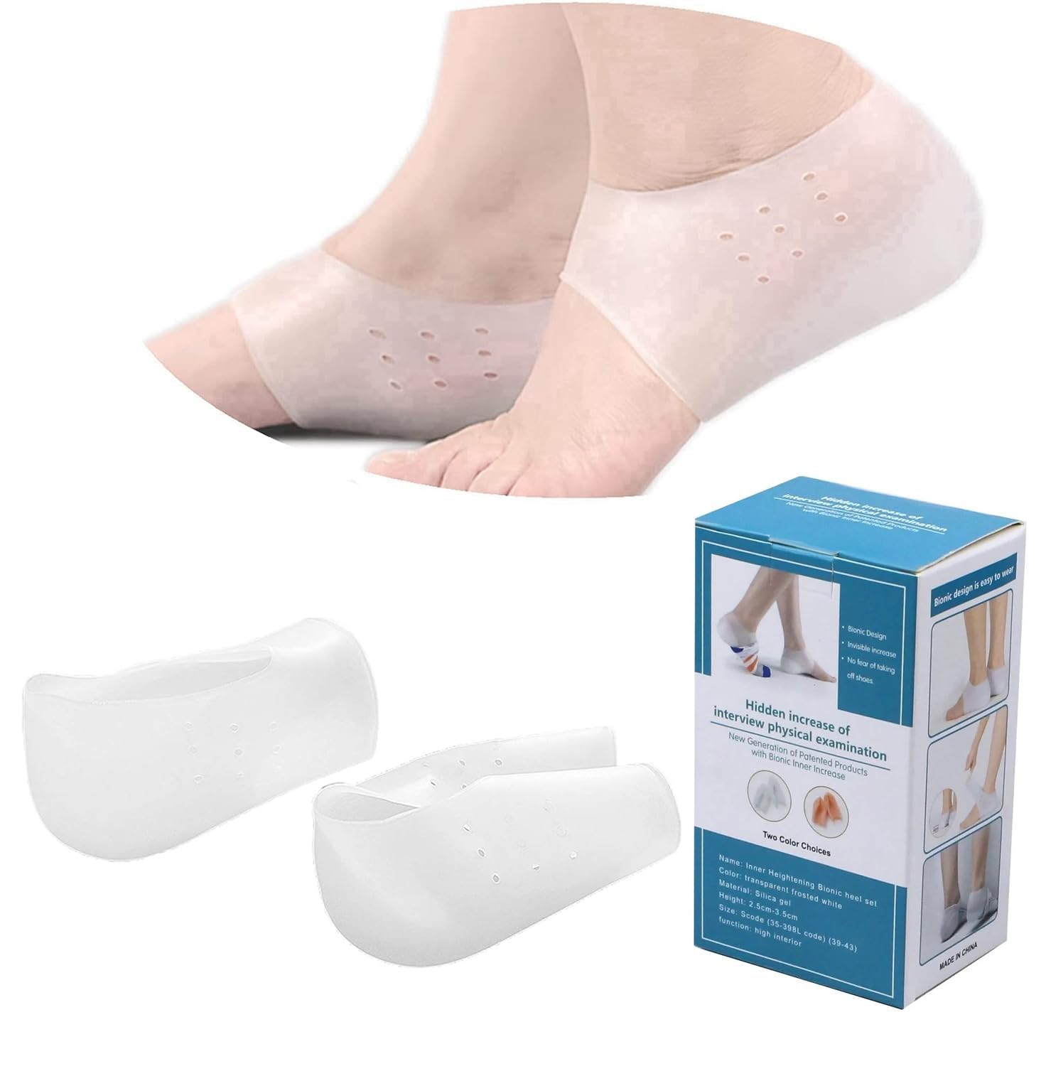 OLANZH Height Increase Insole Gel Heel Protectors Silicone Cushion Cups Invisible Wedge Insert for Plantar Fasciitis, Achilles Tendonitis Treatment (1.3")-image-35
