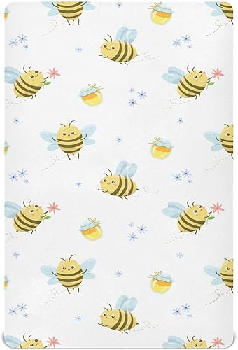 Sábanas bajeras ajustables para cuna, abejas de abejas melíferas amarillas, sábanas portátiles y elásticas para bebé niño, colchón suave y