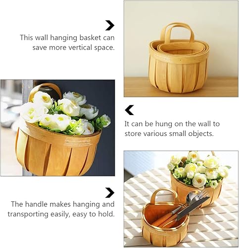 Miniatura 5 de DOITOOL Contenedor tejido de mimbre hecho a mano colgante tejido de hierba marina tejida retro maceta de madera contenedor de flores florero floral