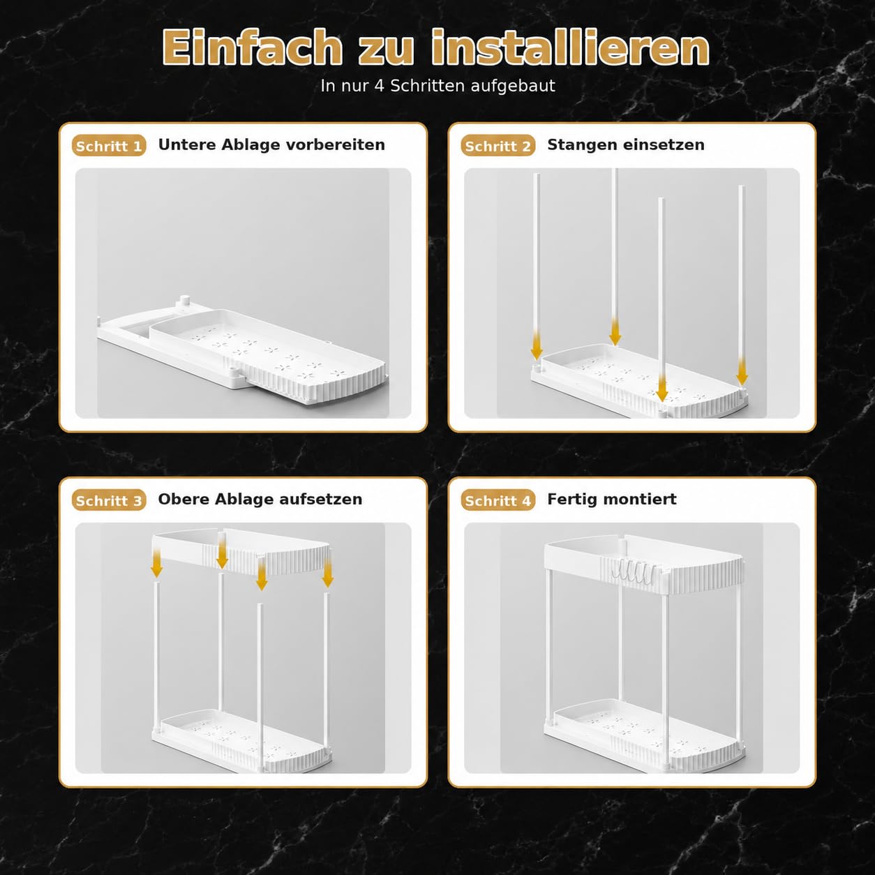 Küchenschrank Organizer Ausziehbar, 2er Set Spülschrank Organizer mit Ausziehbarem Unterkorb, Unter Waschbecken Regal, 2-Stufiger Küchen Organizer mit 5 Haken für Küche & Bad, Weiß