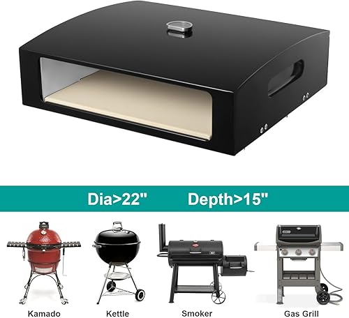 Miniatura 5 de Horno de pizza de cara abierta para parrilla, parrilla portátil con parte superior plana para pizza con piedra para pizza, cáscara de pizza y