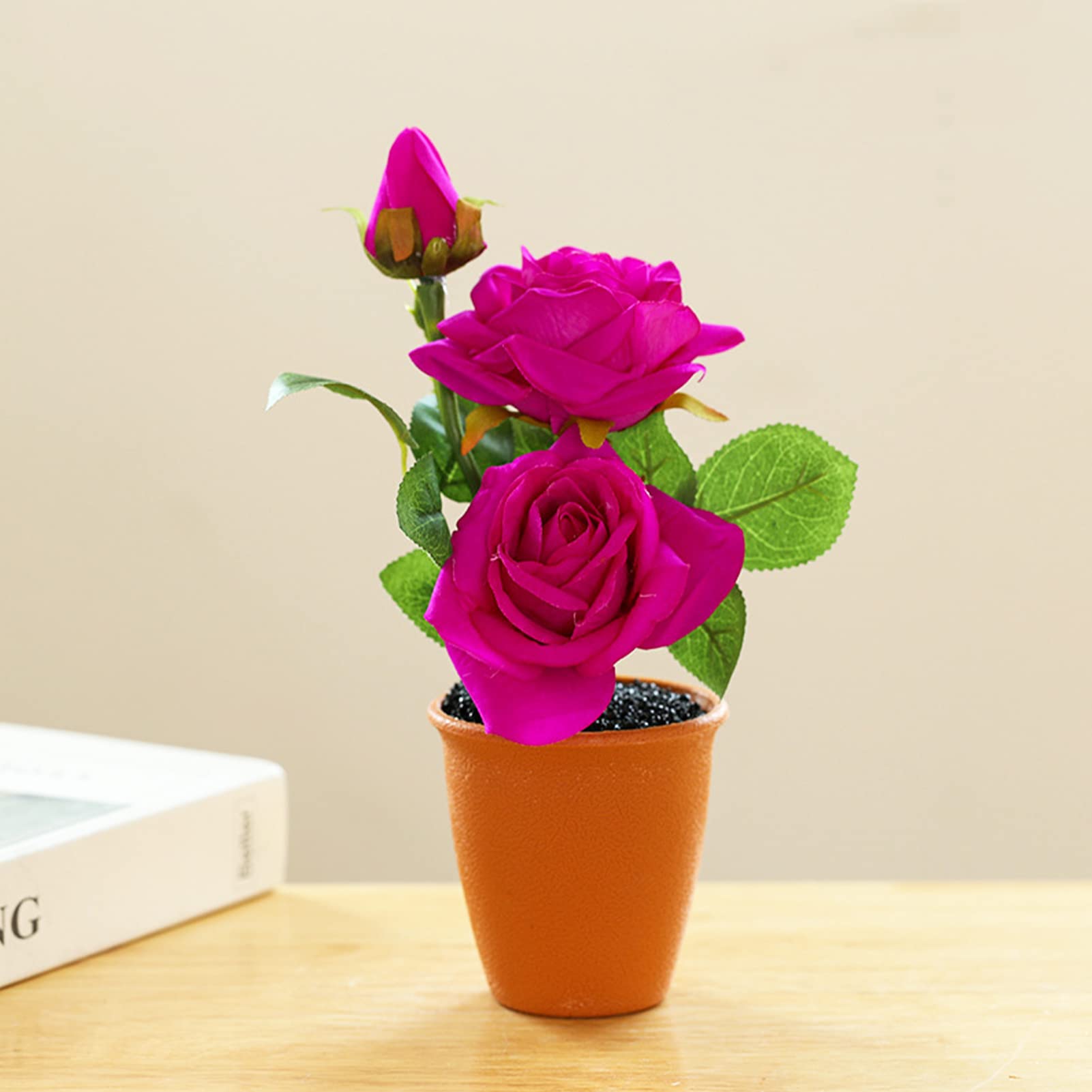 ZiosxinCenterpiece Table Decorations Fake Flowers with Vase, Roses Artificial Flowers in Vase Silk Flowers for Kitchen Office Wedding Party (Fuchsia)