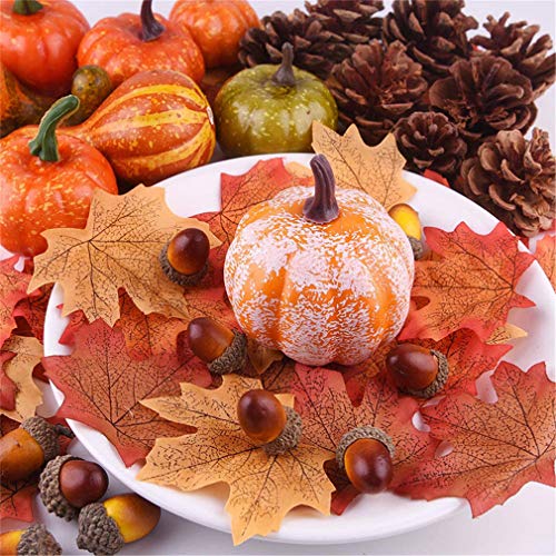 Image of Ulalaza 166pcs Artificial Pumpkins Home Decoration Set,100 Fake Maple Leaves + 48 Fake Acorns + 8 Fake Pinecones + 10 Fake Pumpkins