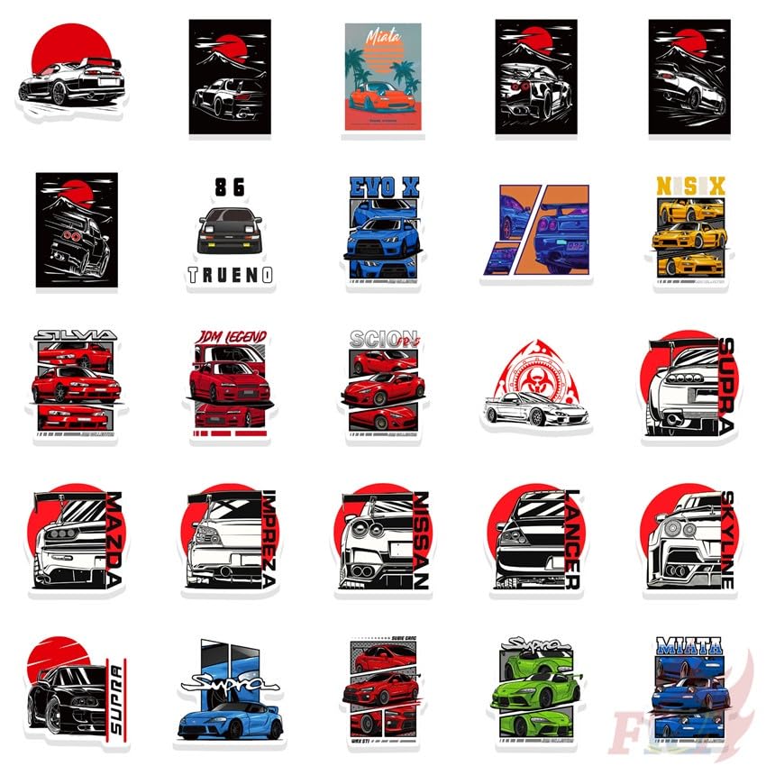 Image of Shivaduti JDM Car Stickers 50PCS - Vinyl Waterproof Decals for Laptop, Water Bottle, Skateboard - Car Enthusiast Stickers