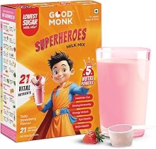 Superheroes Milk Mix (Strawberry) - India' Lowest Sugar Milk Mix | Boosts Energy, Immunity, Brain, Eye & Gut Health for Kids (5+ Years) | 21 Serves