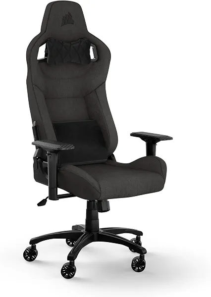 Corsair T3 Rush Fabric Gaming Chair (2023) – Charcoal | Racing-Inspired Design, Soft Fabric Exterior, Padded Neck Cushion, Memory Foam Lumbar Support, Adjustable Seat Height