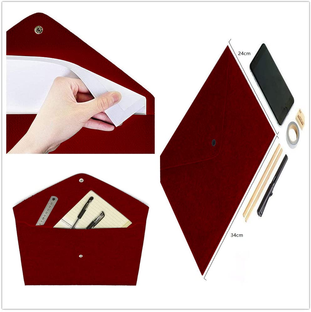 Image of GREENSHEEP Felt Document Folders - Portable File Holder Document Organizer with Button Closure for Office, School, Stationery, Pack of 2 (Red and Dark Grey)