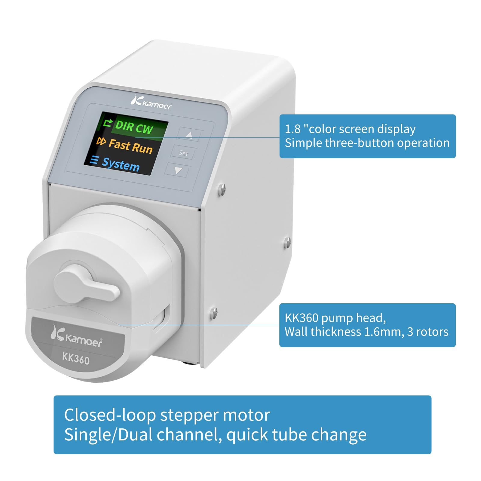 Kamoer M2-KK360 Doppelk-Luftpumpe, hohe Präzision, 0-310 ml/min