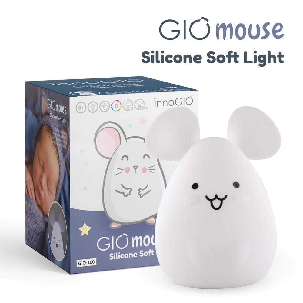 InnoGIO - Nachtlicht aus Silikon Maus - Baby - Kind - Warmes und weiches Licht - 15 Stunden Betriebszeit - Weiches Material