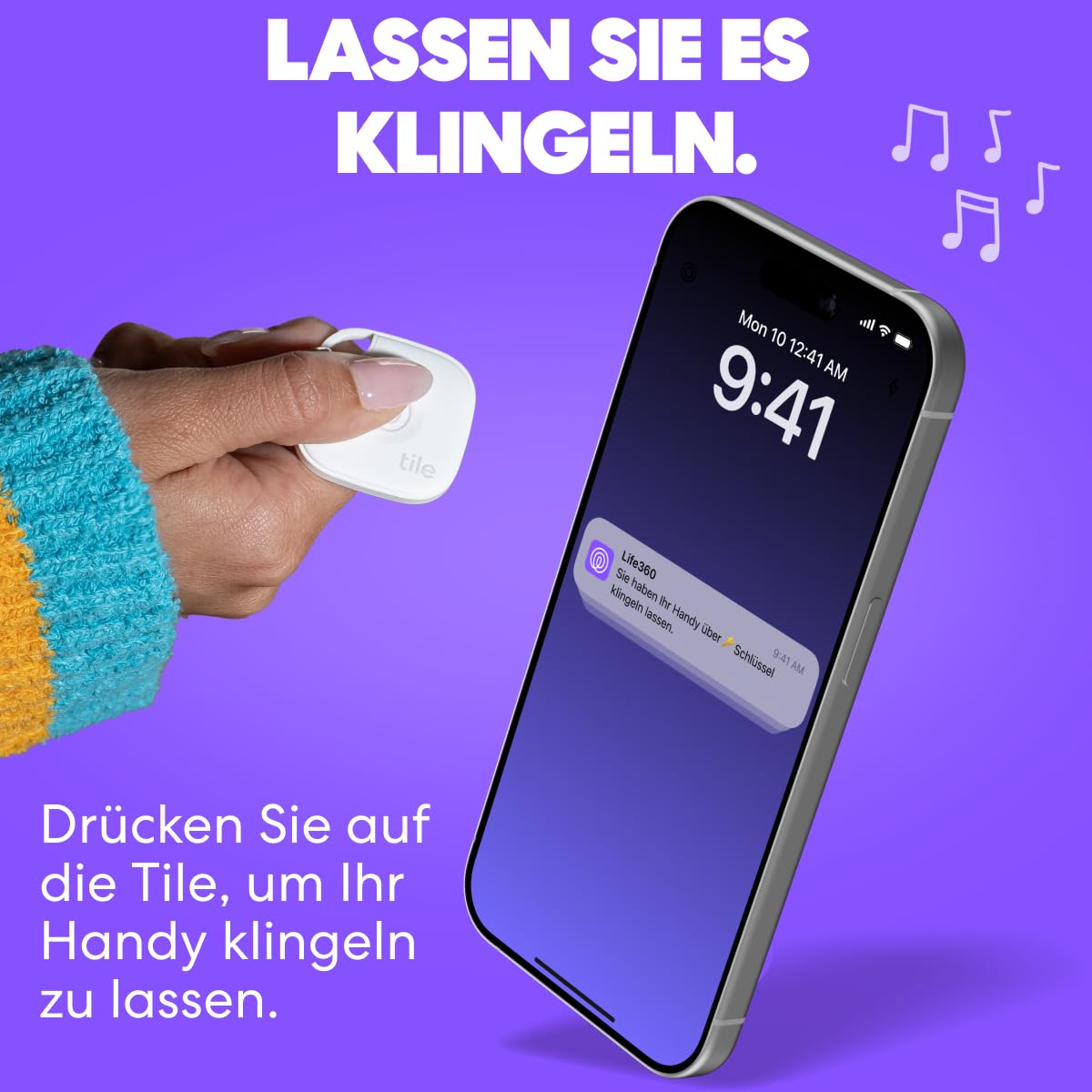 Life360 Tile - Bluetooth-Tracker, Schlüssel- und Gegenstandsfinder für Schlüssel, Taschen und mehr. Handy-Finder. iOS- & Android-kompatibel. Handy-Finder. 1er-Pack (Schwarz)