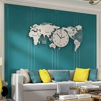 A.R.T 世界地図デザイン置き時計 Amazon.co.jp: 壁掛け時計 世界地図壁時計 大きな 夜光 3D 多色