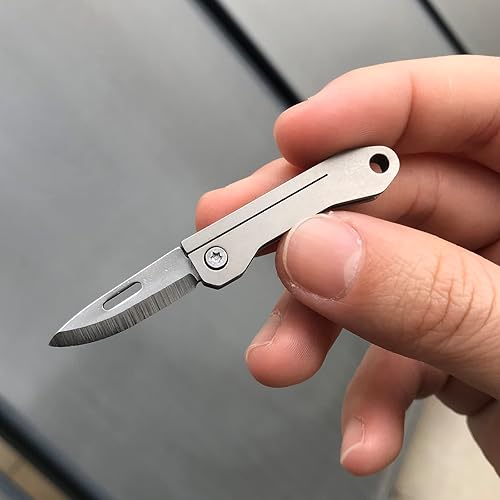 Miniatura 2 de Juzpio Titanium Alloy Small Keychain Knife, Mini Folding Pocket Knife for Women Men, EDC Box Cutter (Titanium Alloy Handle 440c Steel Blade)