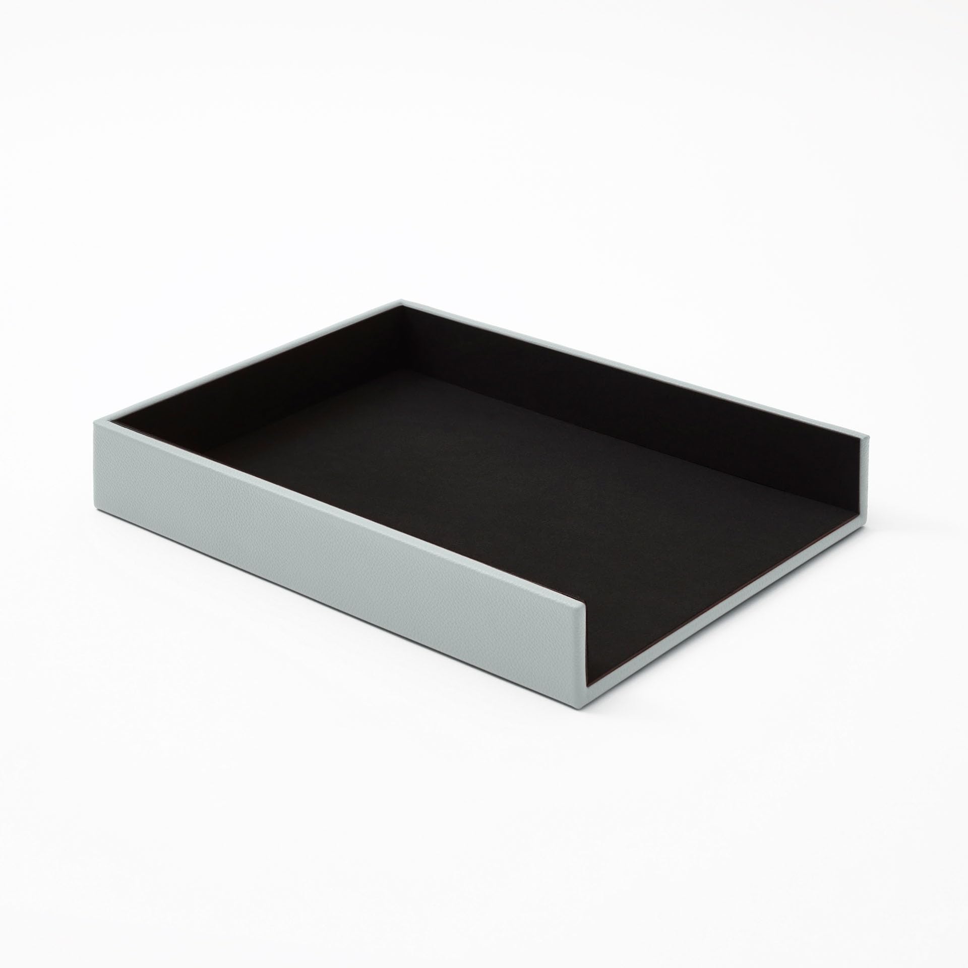 Eglooh - Atena - Paper Tray for Desk and Office Real Leather Ice Blue - A4 Document Tray, Letter Organiser - cm 32 x 24,2 x H.5 - Entirely Made in Italy