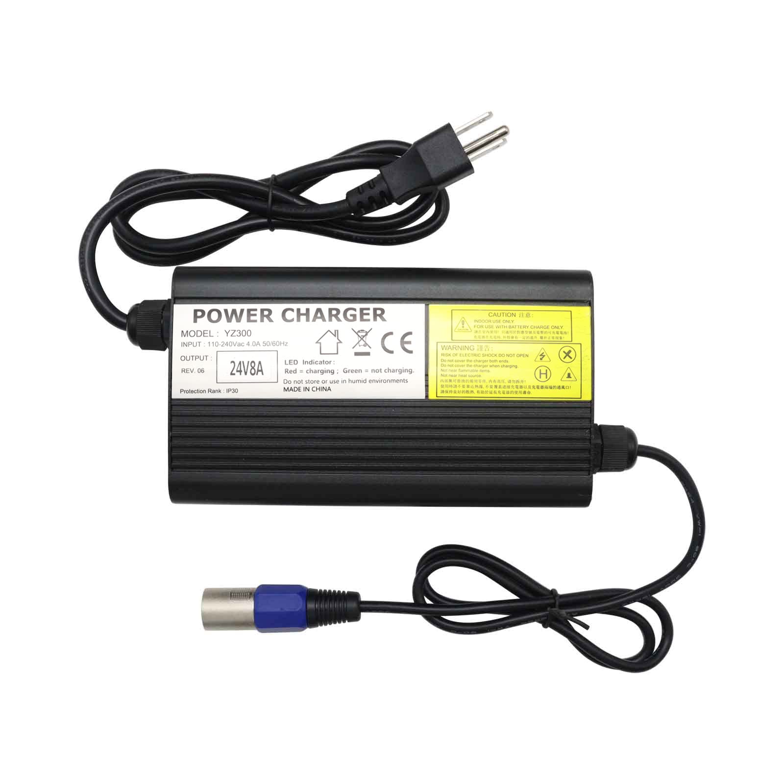 24V 8A Battery Charger with 3-Pin XLR Connector for Jazzy 1450, Invacare Pronto M51, Sunrise Medical, Quickie, Drive Medical Power Supply