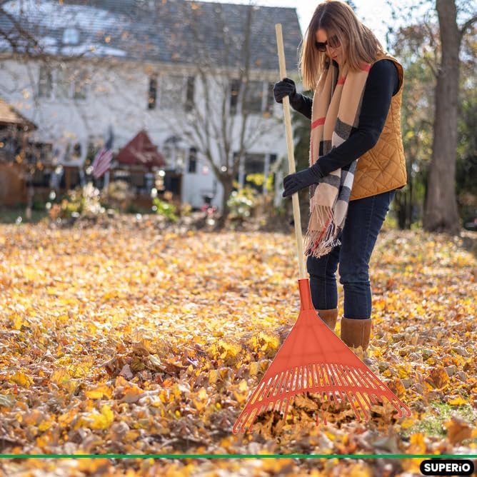 Miniatura 4 de Superio Rastrillo para adultos con mango de madera dura, cabeza de plástico duradero para barrer hojas en el césped y ordenar el jardín, 61
