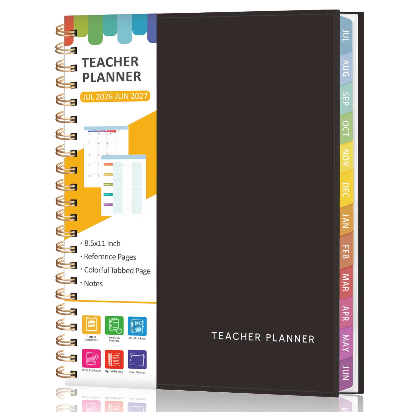 Lehrerplaner 2026-2027, Juli 2026 - Juni 2027, Unterrichtsplanbuch | 21,6 x 27,9 cm, 7 Perioden, wöchentliche und monatliche Aufteilung, 100 g/m² Papier, Schulbedarf