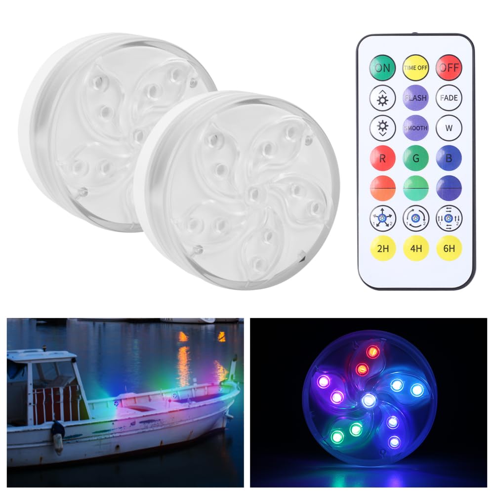 MiOYOOW Set di 2 Luci a LED per Barca, Illuminazione Interna Marina, Impermeabile, 16 Colori e 4 Modalità, Luce Cortesia con Base Magnetica per Pesca a Vela Kayak (non inclusa la batteria)