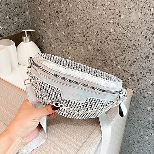 Pochete de strass feminino casual zíper brilhante peito transversal pacote de telefone, Prata, 25CM*