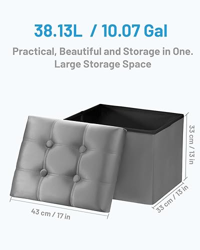 Miniatura 3 de AmasSmile Taburete otomano de almacenamiento, reposapiés de terciopelo de 17 pulgadas, taburete otomano corto, pequeño almacenamiento otomano