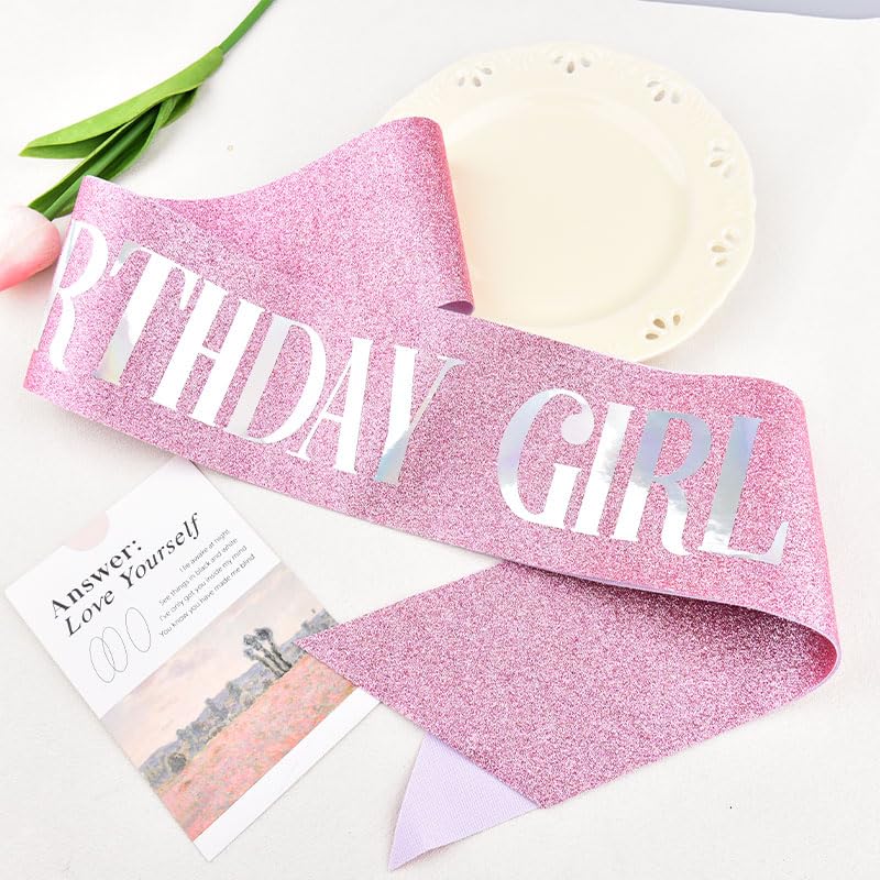 Guqqeuc Glitter Birthday Girl Sash for Women Girls Happy Bday Party Supplies 18th 16th 21st Year Old Sashes for Women4
