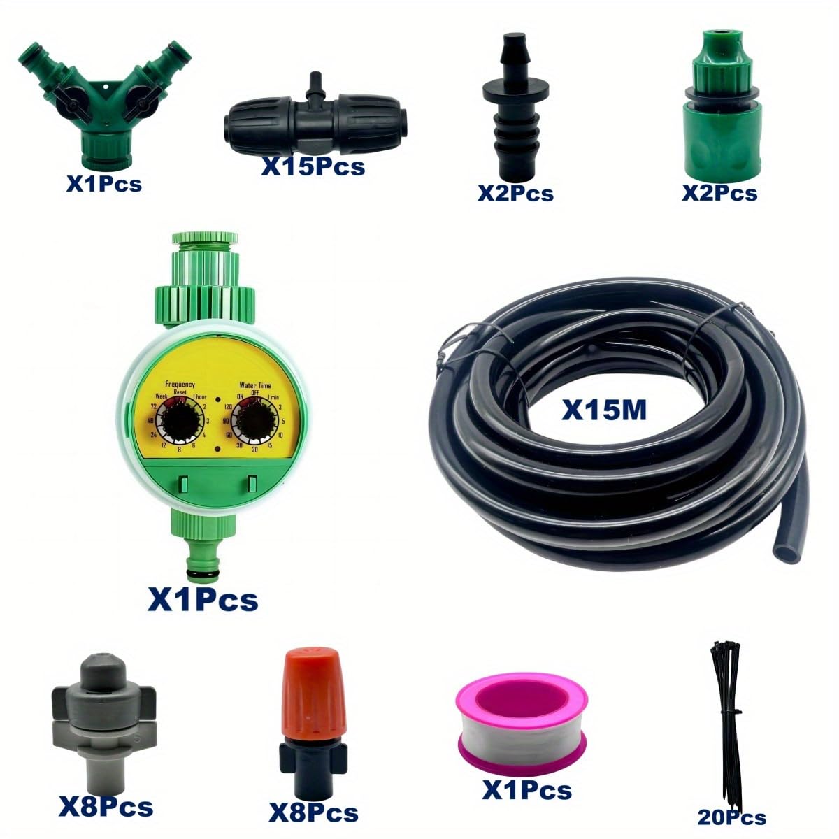 Kit di irrigazione a goccia con timer per irrigazione fai da te da giardino, dispositivo di irrigazione automatica per giardino, sistema di irrigazione automatica per giardino, verde, sistema di