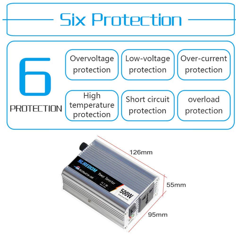 inversor 300W 500W 800W convertidor de Voltaje DC 12 V a AC 220 V inversor Coche con Interruptor controlable y Conexiones USB