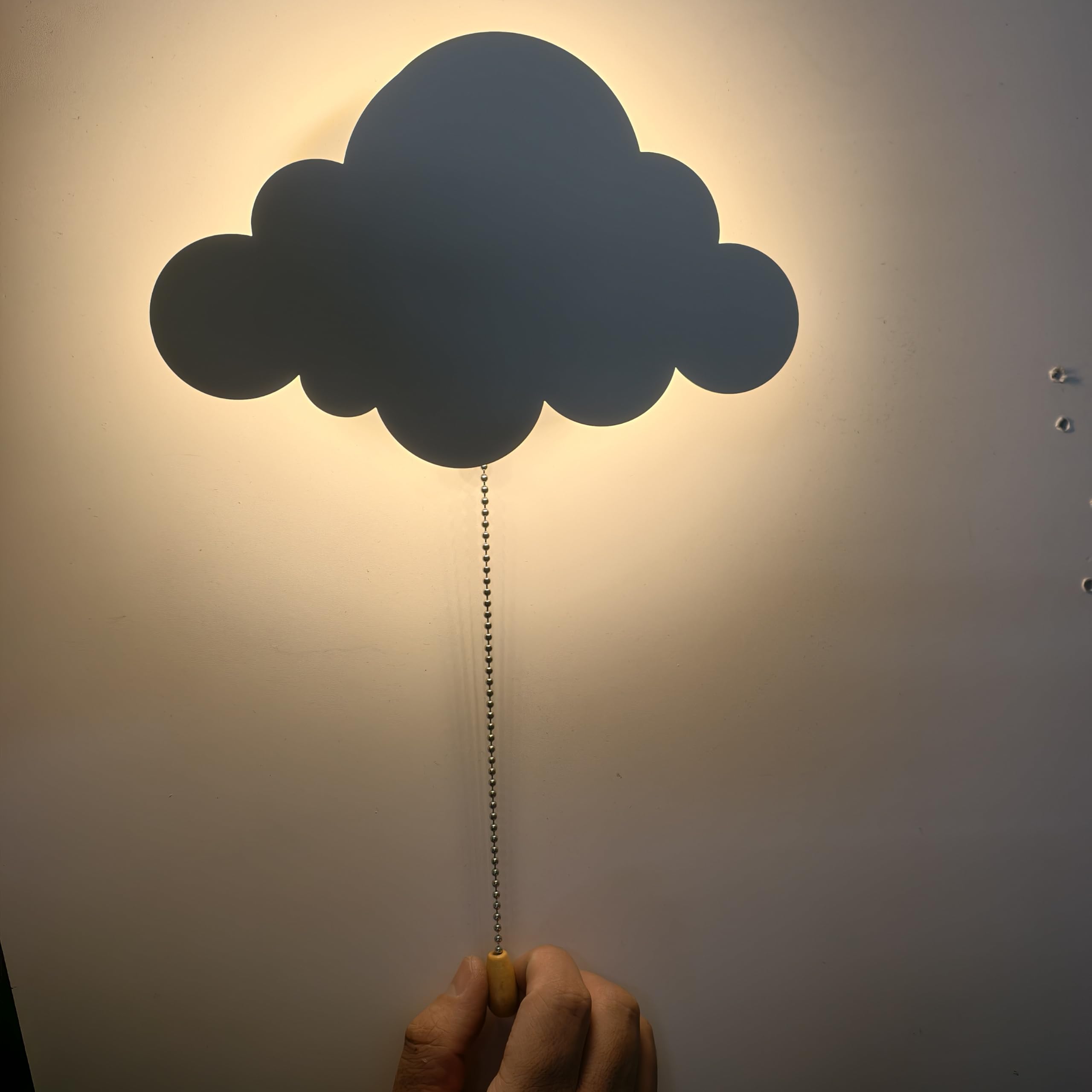Chrasy Applique Murale LED Enfant 5W Nuage/Étoile Applique LED Veilleuse à Tirette Lumière Chaude Douce, Double Alimentation USB/Piles, en Fer Blanc pour Chambre Bébé, Lecture, Décorative (Nuage)