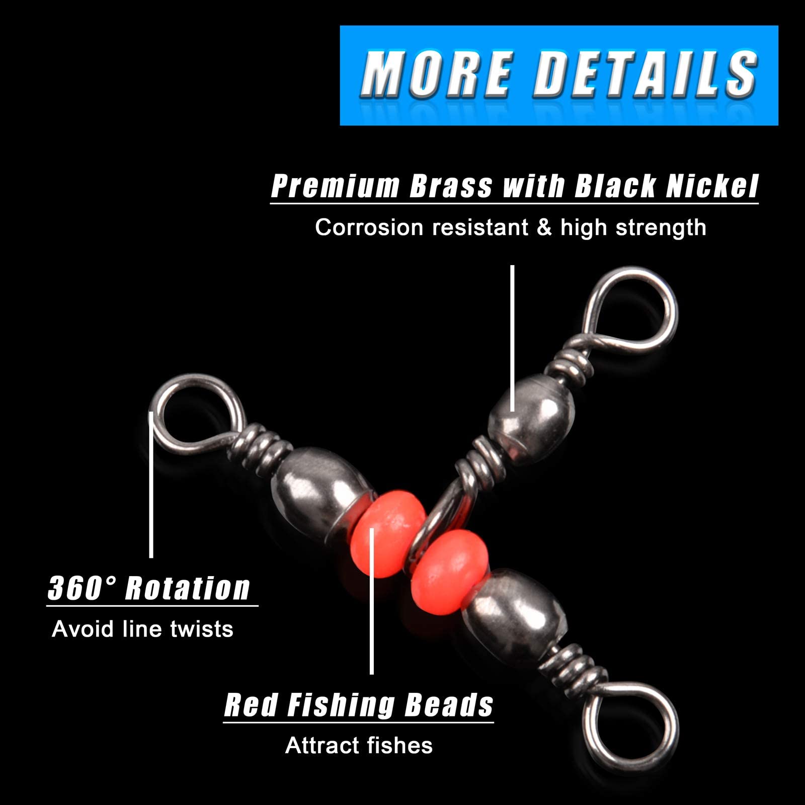 3 Way Fishing Swivels T-Turn Barrel Swivels Cross Line Triple Swivel Snaps Fishing Line Connectors Anti-Tangle Fishing Tackle Equipment Test 20-100LB (35PCS-# 6 * 8-55LB) - Image 4
