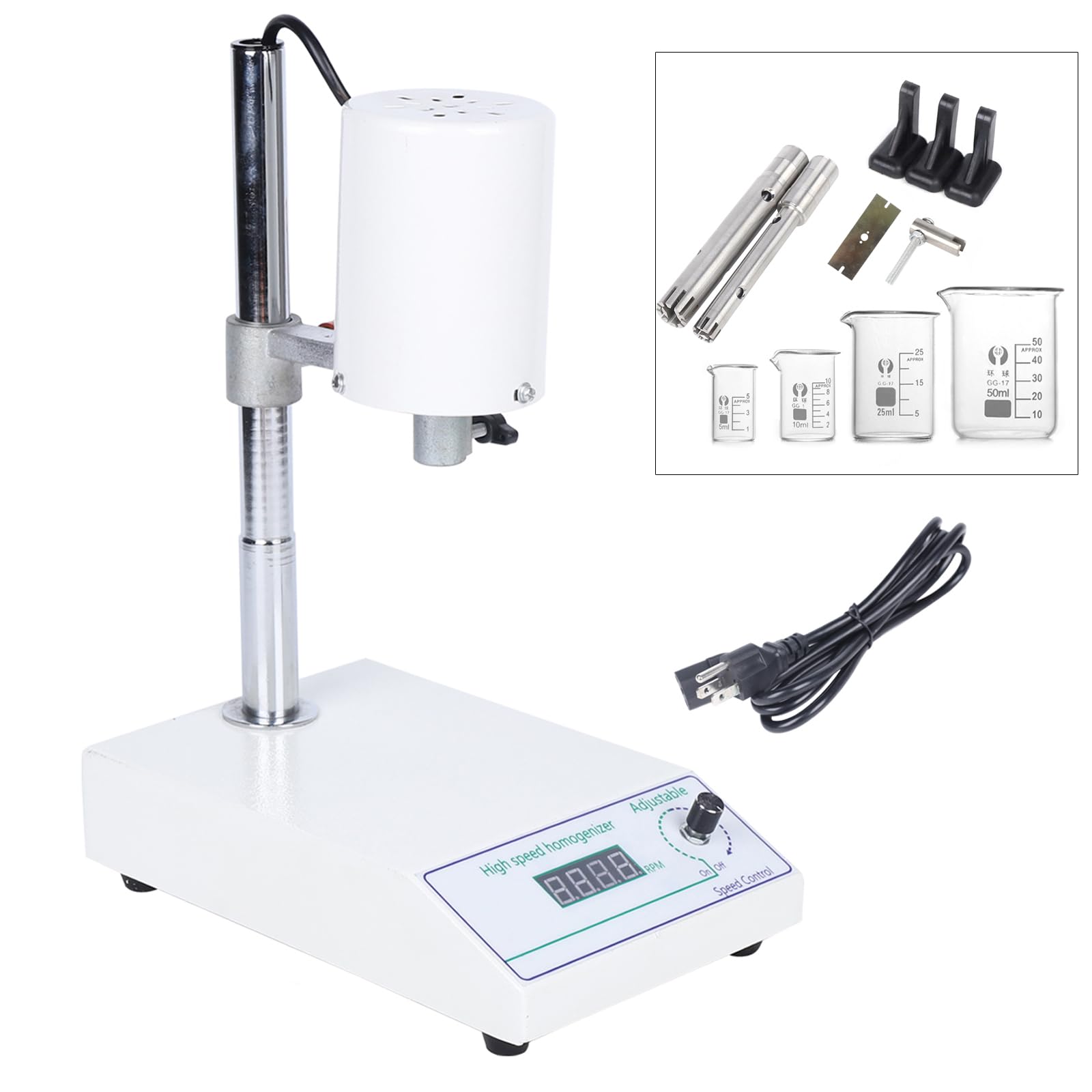 High-Speed Homogenizer Lab Disperser Emulsifier 0.17-33.81Oz, Adjustable Speed 8000-22000rpm, 2 Working Heads, Efficient Mixing for Lab Research