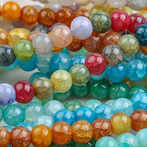 Miniatura 4 de Eswala Kit de cuentas de vidrio para hacer pulseras y joyas, 288 piezas de 0.394 pulgadas, 12 colores, cuentas redondas sueltas con accesorios, caja