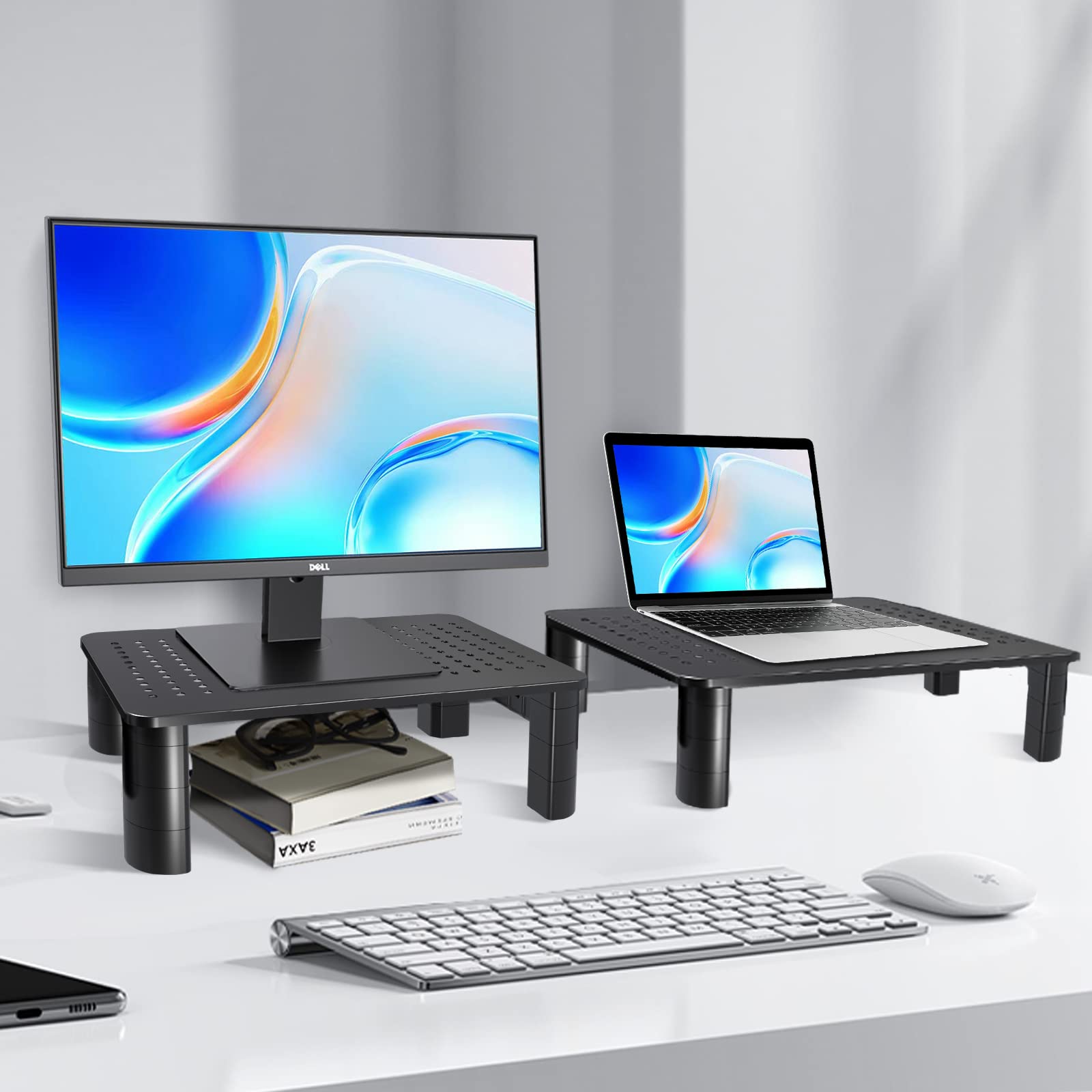 Office Monitor Lift Pholiten Monitor Stand Riser - 3 Height Adjustable Desk  Organizer With Drawer \u0026 Airflow Vents Computer Accessories, image size:1600x1600