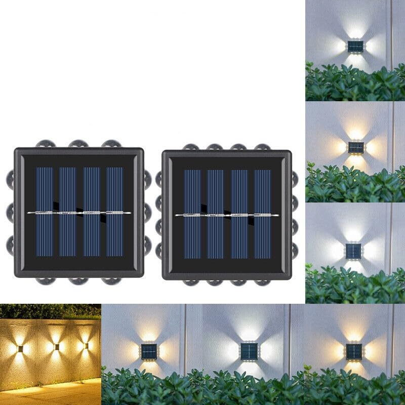 4 Way Wall Outdoor Solar Light Fence Decor Light Outdoor Two Way Up Down Waterproof Solar Led Wall Decor Lamp Auto On Off Light Sensor Wall Mount Solar Light-Yellow (4)-image-8